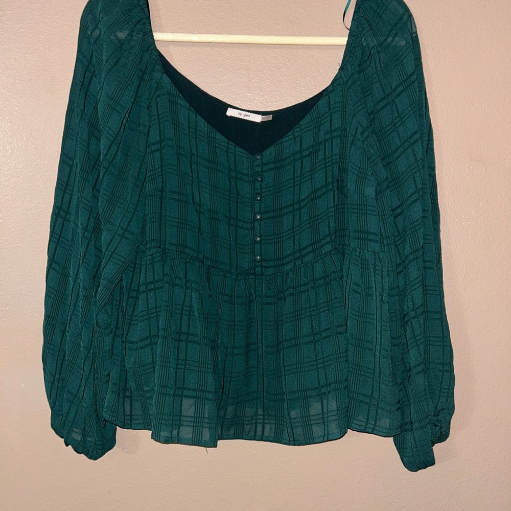 Francesca's Collections Teal Plaid Blouse